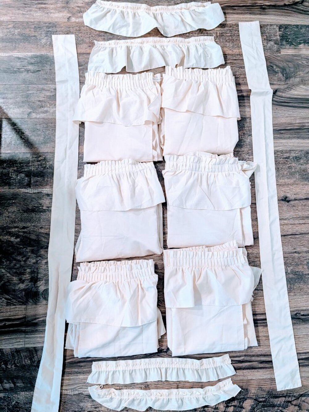 VTG Set of 6 Sears Ruffled Cream Curtains Panels w/ Tie Backs 64X48 3 Windows
